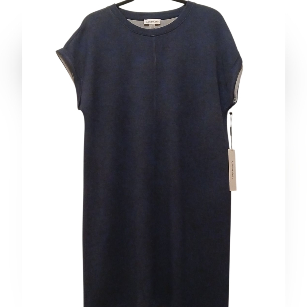 Calvin Klein - NWT, Blue Sweater Dress, Short Sleeve W/Cuffs, Size S, - Picture 4 of 12